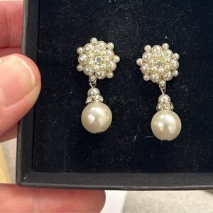 STUNNING Vintage Drop Dangle Earrings w/ Faux Pearls and Rhinestones